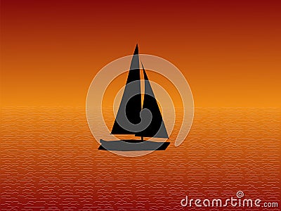 Yacht At Sunset Vector Illustration