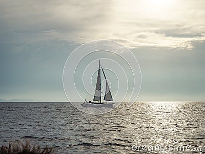 Yacht sunset Stock Photo