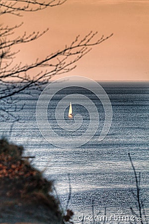 Yacht and Sunset, Gdynia Stock Photo