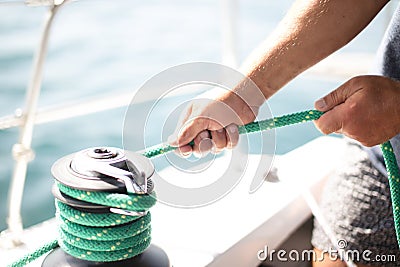 The Yacht tackle during the ocean voyage Stock Photo