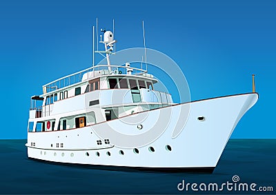 Yacht vector, realistic painted ship with many details Vector Illustration