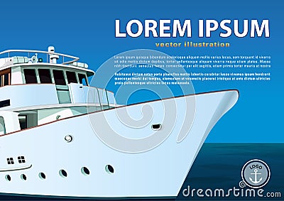 Yacht vector, realistic painted ship with many details against the background of the blue sky and the sea and place for Vector Illustration