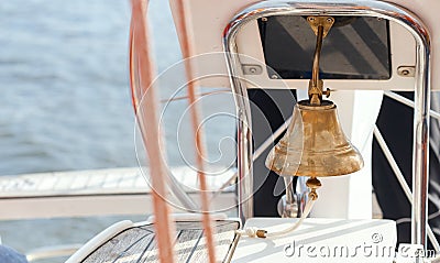 Yachting. Bell on sailing ship. Detail of a yacht boat. Stock Photo