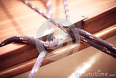 Yachting. Block with rope. Detail of a sailing boat Stock Photo