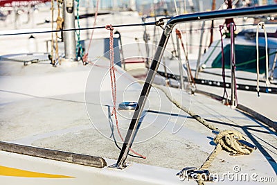 Yachting. Block with rope. Detail of sailing boat Stock Photo