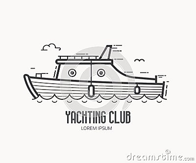 Yachting Club Logo in Thin Line Design Vector Illustration