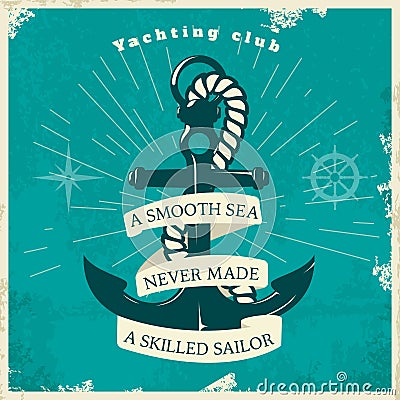 Yachting Club Vintage Style Poster Vector Illustration
