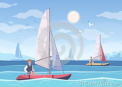 Yachting Hobby Cartoon Composition Vector Illustration