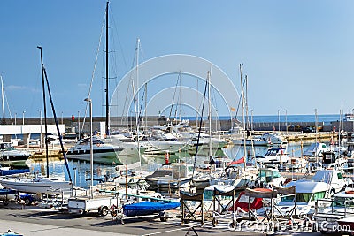 Yachts and boats in Club de Vela Blanes. Blanes Stock Photo