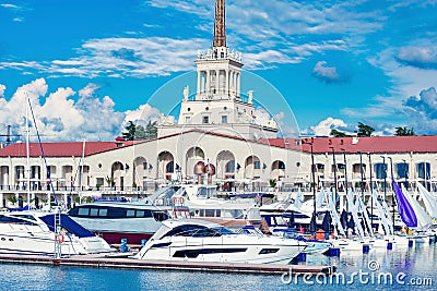 Yachts and boats in Sochi. Stock Photo