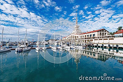 Yachts and boats in Sochi. Stock Photo