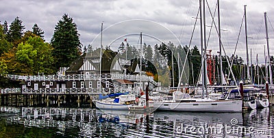 Yachts in docked in the Boatyard Marina at Stanley Park. Editorial Stock Photo