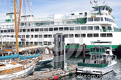 Yachts docked at pier at Friday Harbor on San Juan island Editorial Stock Photo