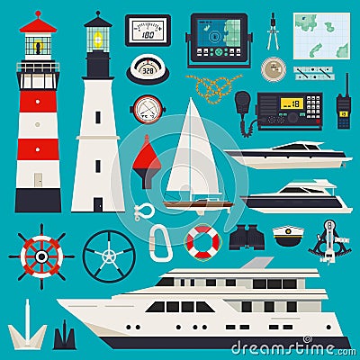 Yachts and equipment Vector Illustration