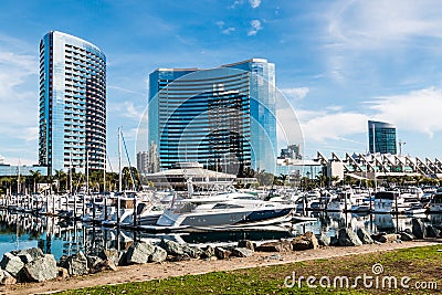 Yachts in Harbor at Embarcadero Marina Park in San Diego Editorial Stock Photo