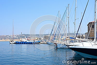 Yachts in the harbour, Chania. Editorial Stock Photo