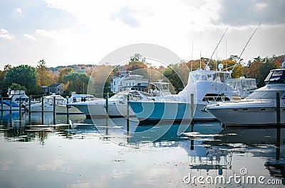 Yachts in Harbour on a Cloudy Autumn Day Stock Photo