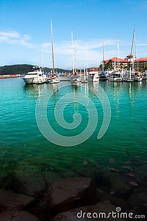 Yachts and hotel Stock Photo