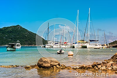 Yachts Marina at Praslin island Seychelles Stock Photo