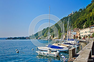 Yachts in marina, Toscolano, Italy Stock Photo