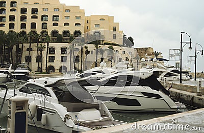 Yachts Moored At Portomaso, Malta Stock Photo