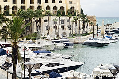 Yachts moored at Portomaso Marina in St. Julian Editorial Stock Photo
