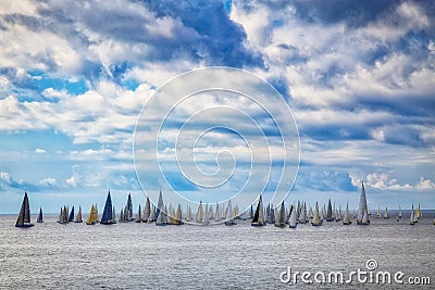 Yachts participating in the Millevele Regatta Stock Photo