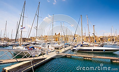 Yachts in Valletta pot Stock Photo