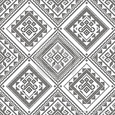 Filipino folk art Yakan cloth inspired vector seamless pattern from Philippines in black and white Stock Photo