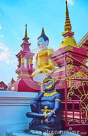 The Yaksha guardian of Wat Ratcha Monthian, Chiang Mai, Thailand Stock Photo