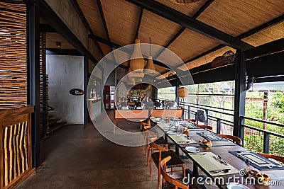 YALA, SRI LANKA - DECEMBER 10, 2016: Interior of Cinnamon Wild restaurant in Yala. Editorial Stock Photo