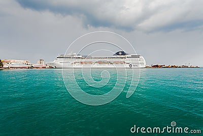 YALTA, UKRAINE - APRIL 22. MSC Lirica in Yalta Editorial Stock Photo