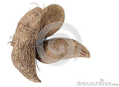 Yam tuber on a white background. Concept of tropical food. Copy space Stock Photo