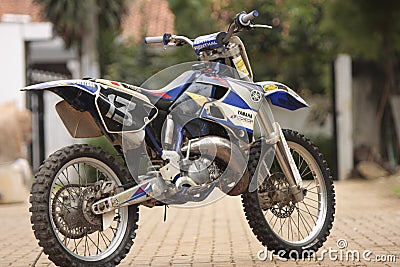 Yamaha YZ-125, two stroke motocross with FMF muffler and big Fatty collector ready for action Editorial Stock Photo