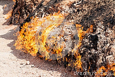 Yanar Dag - burning mountain. Azerbaijan. closeup view Stock Photo