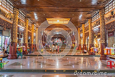 YANGON, MYANMAR - DECEMBER 16, 2016: Entrance stairway of Shwedagon Paya Pagoda in Yangon, Myanm Editorial Stock Photo