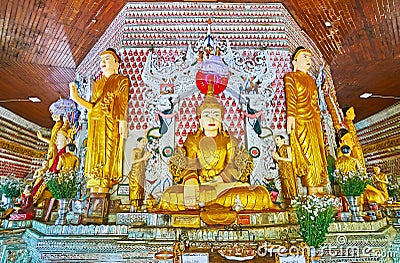 Decoration of Sein Yaung Chi Pagoda prayer hall, Yangon, Myanmar Editorial Stock Photo