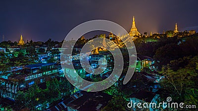 Night Time in Yangon, near Shwe Dagon Pagoda. Editorial Stock Photo