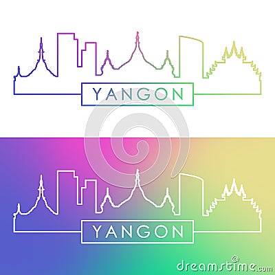 Yangon skyline. Colorful linear style. Vector Illustration
