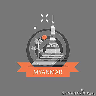 Yangon symbol, Shwedagon pagoda, Myanmar travel destination, culture and architecture, famous landmark Vector Illustration