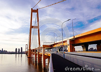 Yangsigang Yangtze River Bridge view from the Wuchang district, Wuhan Stock Photo