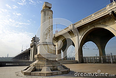 Yangtze River bridge Wuhan monument Editorial Stock Photo