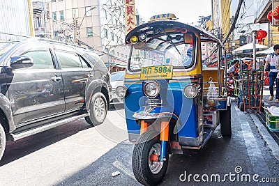 YAOWARAT, BANGKOK, THAILAND -10 JAN, 2016: Tuk Tuk vehicle Editorial Stock Photo