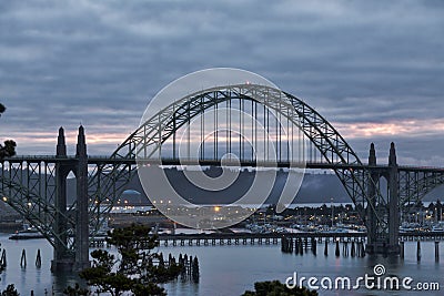 Yaquina Bay Bridge at Sunrise Stock Photo