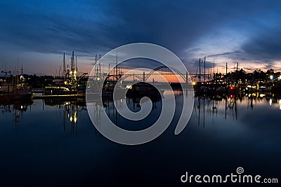 Yaquina Bay and Newport marina, Oregon, at twilight Editorial Stock Photo