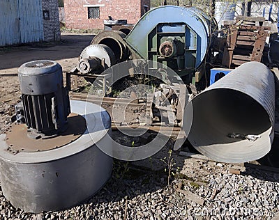Yard of an industrial enterprise. Old industrial ventilation equipment Stock Photo