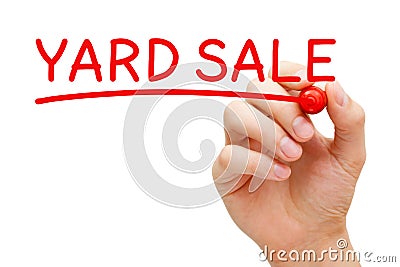 Yard Sale Hand Red Marker Stock Photo