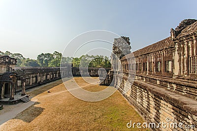 The yard between second and third enclosures, Angkor Wat, Siem Reap, Cambodia. Editorial Stock Photo