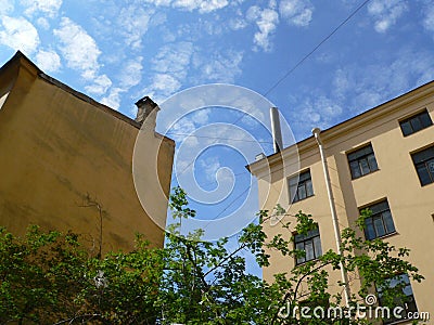 Yard with terracotta-tiled Stock Photo