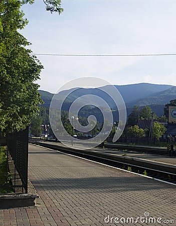 Yaremche railway station, Ukraine Stock Photo